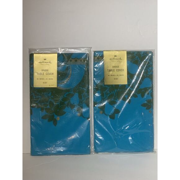 2 New Vintage Hallmark Paper Tablecloth Table Covers 44” x 44” Bright Blue Pear - Picture 7 of 9